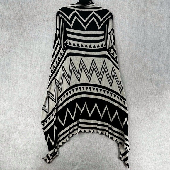 T/O Long Line Seater Vest SMALL Duster Black & White Geometric Sleeveless Boho‎ - Picture 2 of 13